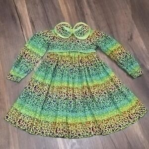 Handmade Rainbow Green Shamrock Long Sleeve St Patrick's Day Dress Girls 6 7 8*